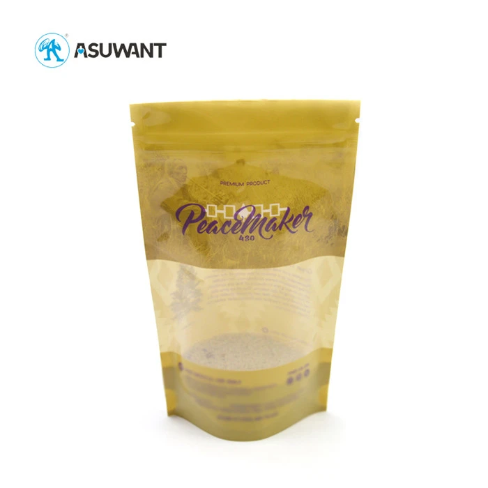 Gravure Printing Food Grade Medical Cannabis Ziplock Bags With Clear Window