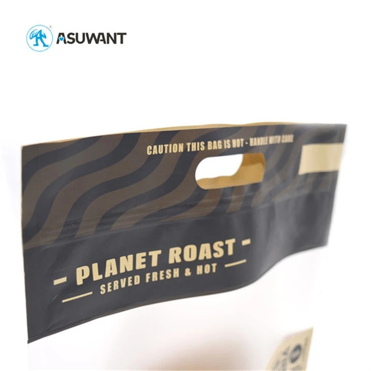 Multi Sizes Reusable Stand Up Kraft Pouches Packaging Dark Roast Beans With Valve